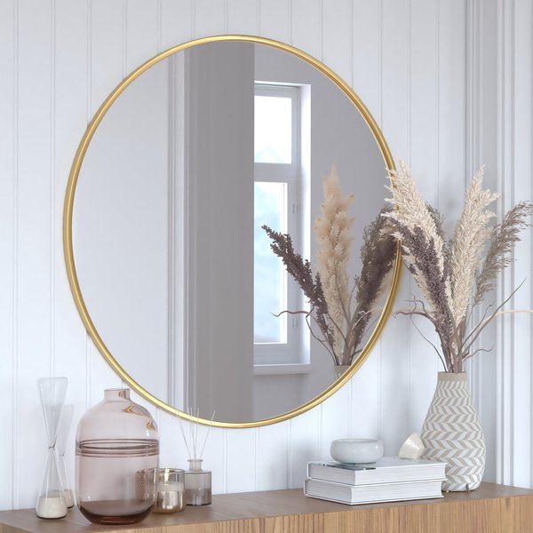 Flash Furniture 36" Round Gold Metal Framed Accent Wall Mirror HFKHD-6GD-CRE8-591315-GG